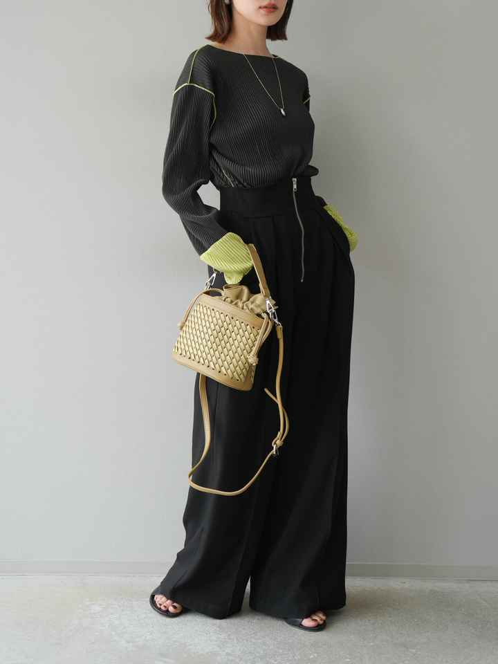 [予約]バイカラープリーツトップス/チャコール