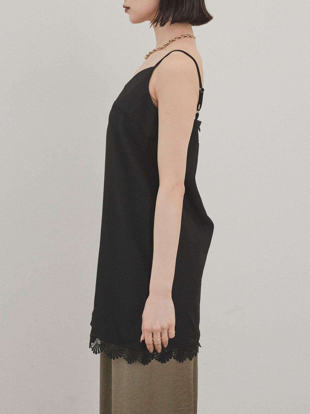 [予約]裾レース切替キャミミニワンピース/ブラック