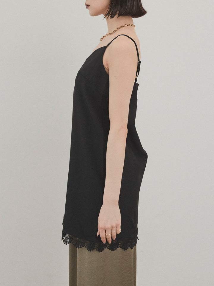 [予約]裾レース切替キャミミニワンピース/ブラック