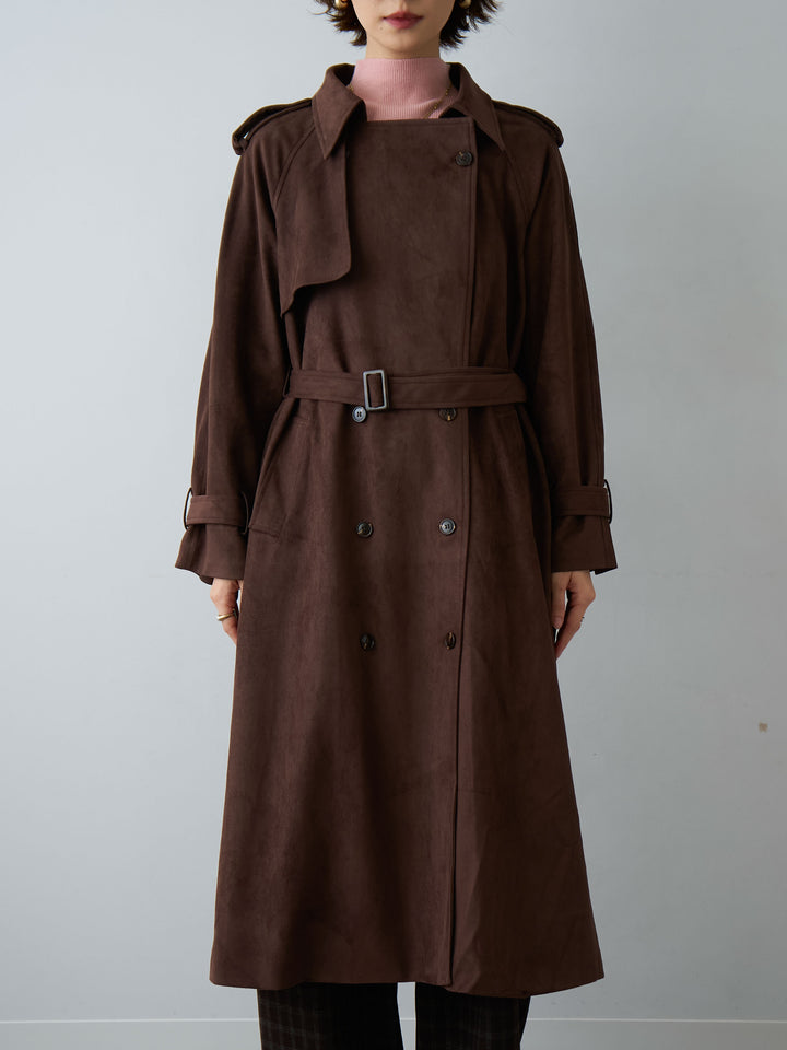 [予約]スウェードタッチロングトレンチコート/brown