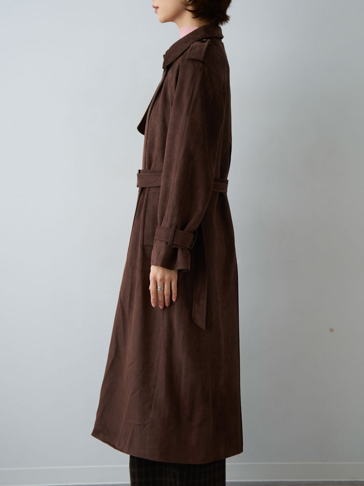 [予約]スウェードタッチロングトレンチコート/brown