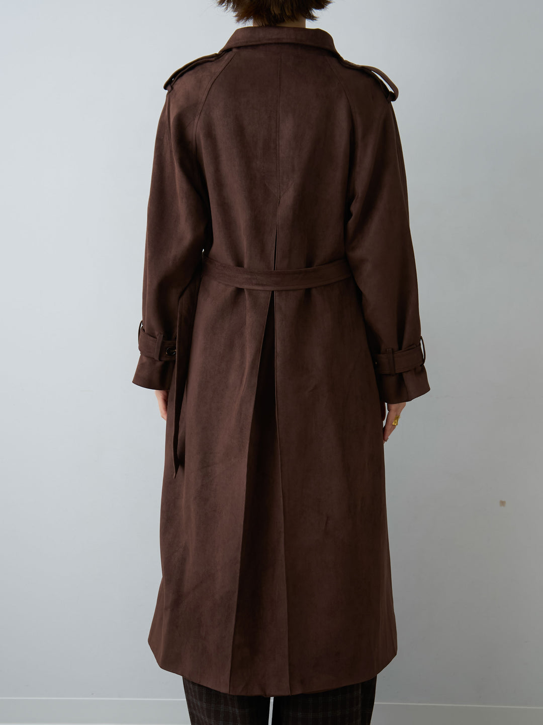 [予約]スウェードタッチロングトレンチコート/brown