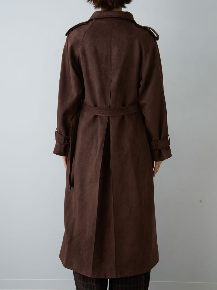 [予約]スウェードタッチロングトレンチコート/brown