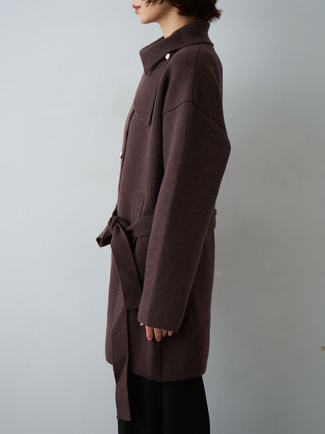 [予約]ゴールドボタンミディアムニットコート/brown