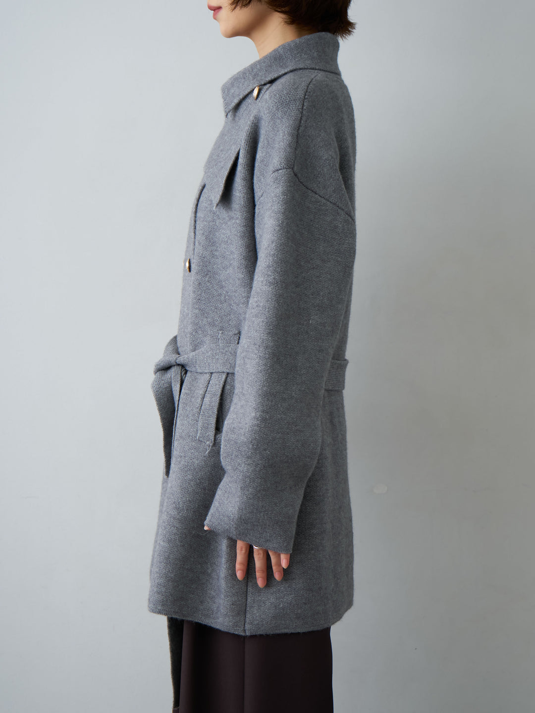 [予約]ゴールドボタンミディアムニットコート/gray