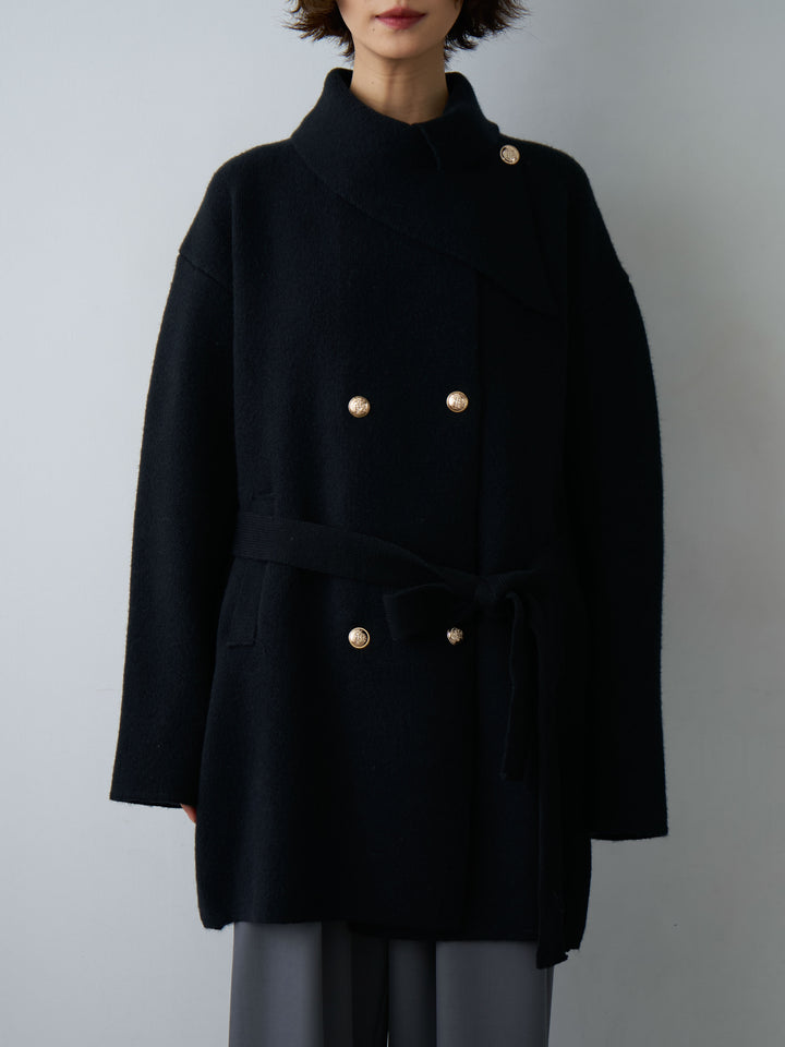 [予約]ゴールドボタンミディアムニットコート/black