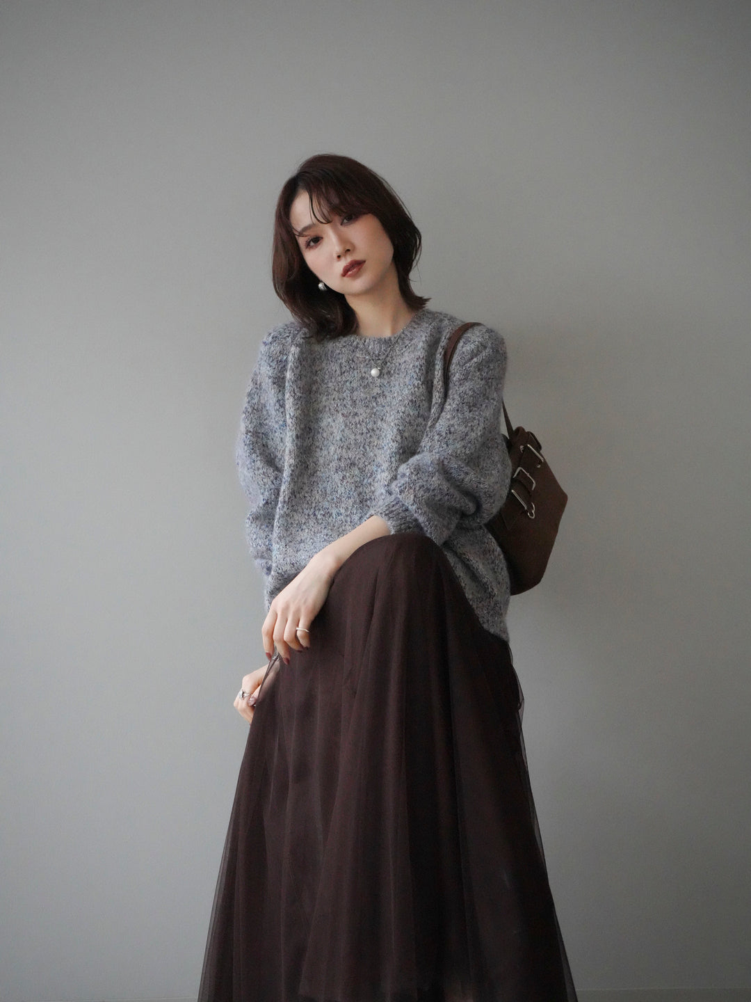 [SET]ロゴラベルミックスヤーンニットプルオーバー+ロゴラベルミックスヤーンニットプルオーバー(2set)