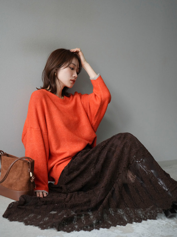 [SET]Vネック配色スリーブニットプルオーバー+選べるアクセセット(2set)