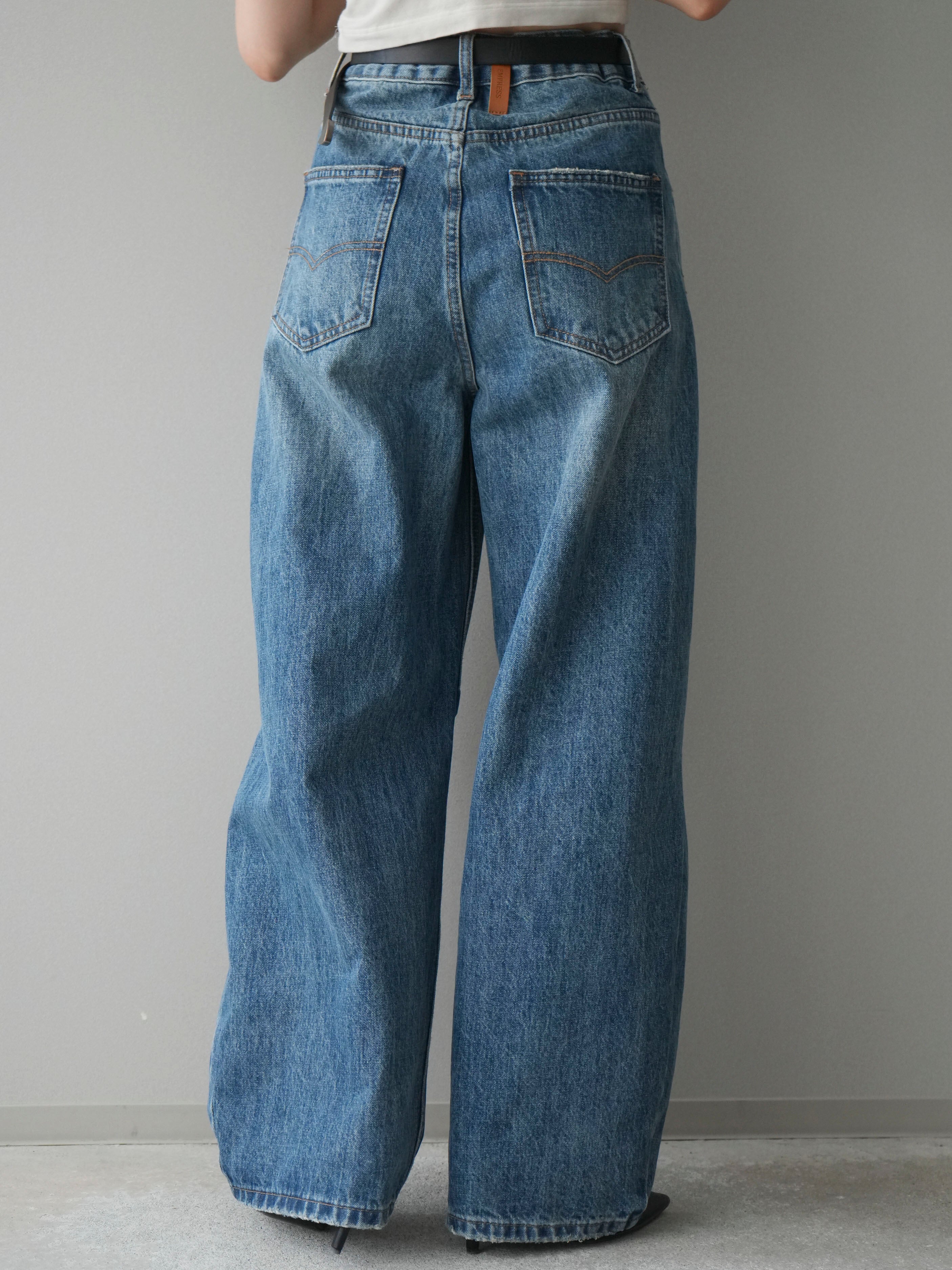 予約]ベルト付3Dカーブワイドデニムパンツ/blue – Lumier