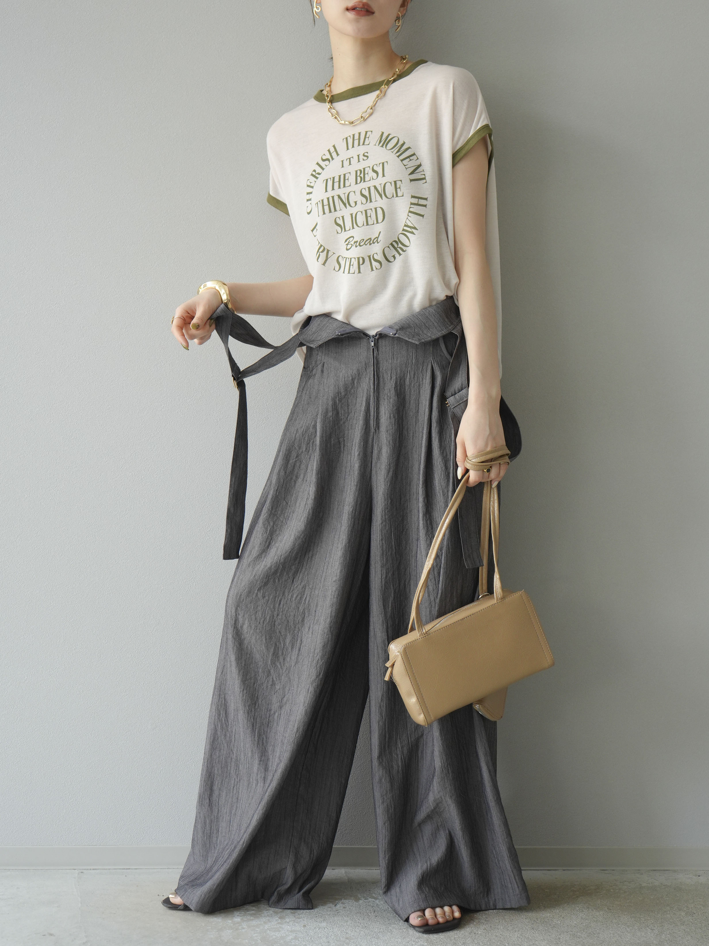 予約]ストリングデザインハイウエストサロペット/チャコール – Lumier