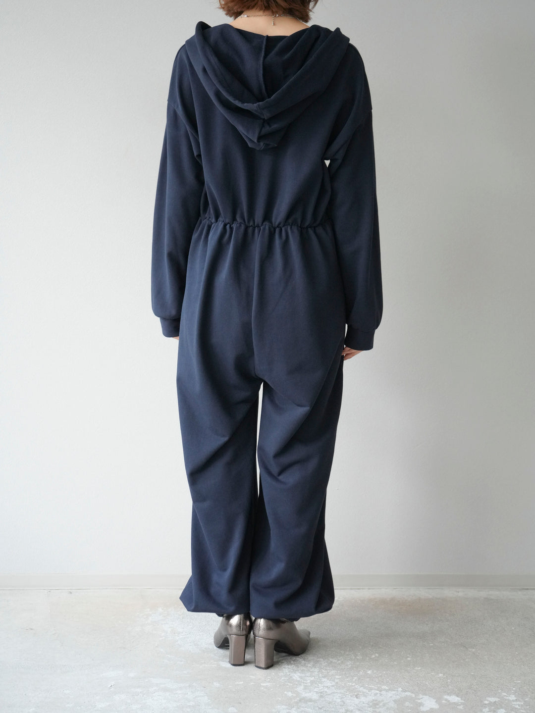 [予約]ミニ裏毛フーディージャンプスーツ/ダークネイビー