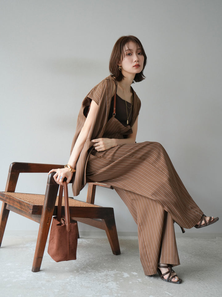 【着回しセット】[SET]ヘリンボーンストライプジレ+シアー切替ベロアトップス+ヘリンボーンストライプサロペット(3set)