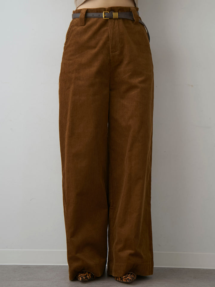[予約]ベルト付コーディロイワイドストレートパンツ/brown