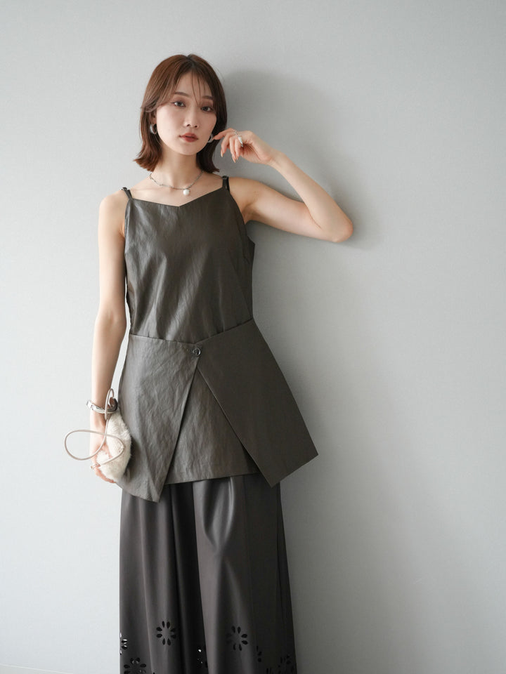 [予約]レイヤードレザーキャミソールチュニック/ブラウン