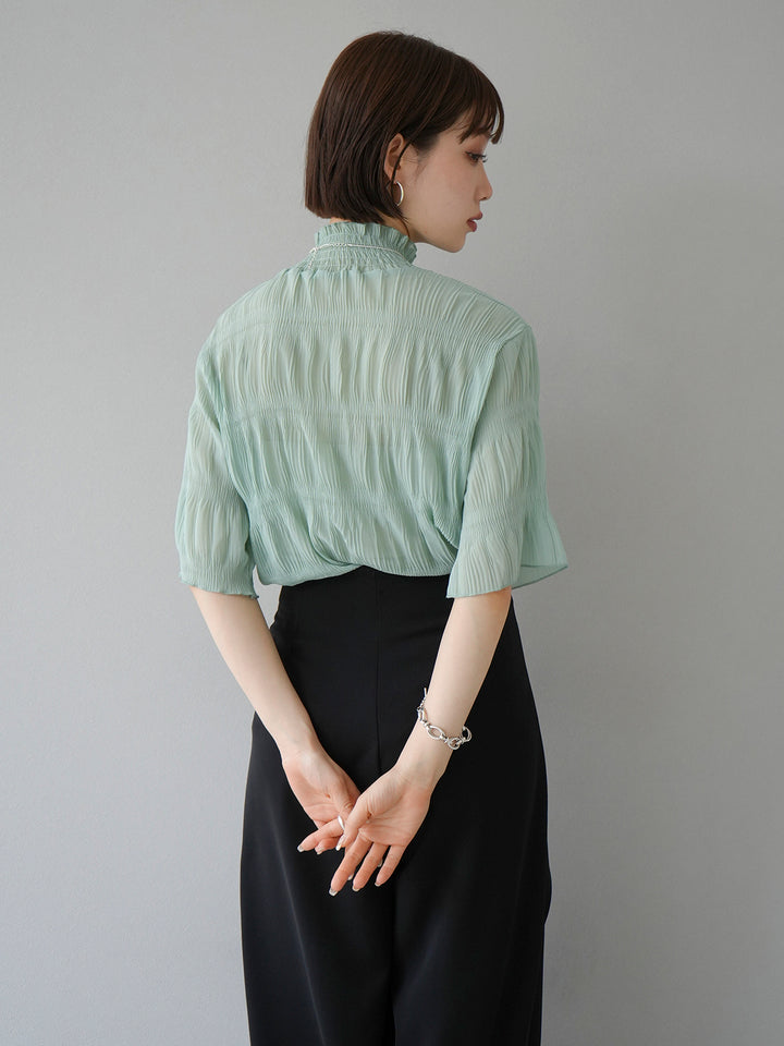 [Pre-order] Shirring Chiffon Half Sleeve Blouse/Mint