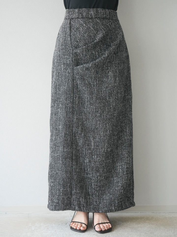 [予約]サマーツイードタックサイドスリットスカート/ブラックホワイト