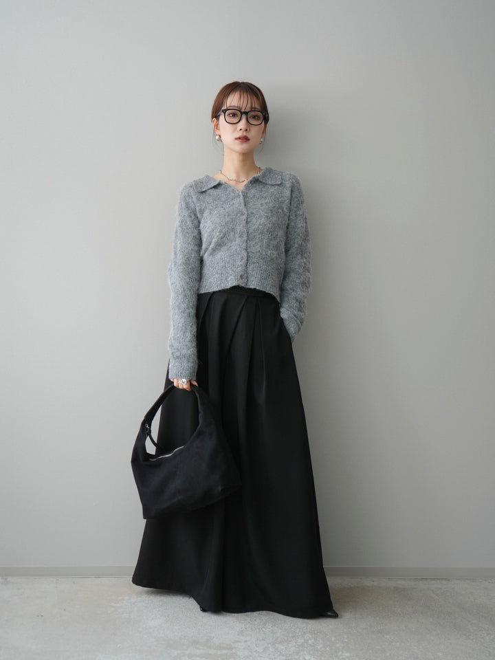 [SET]モヘア衿付きボタンプルオーバー+テープベルトタックバギーパンツ(2set)