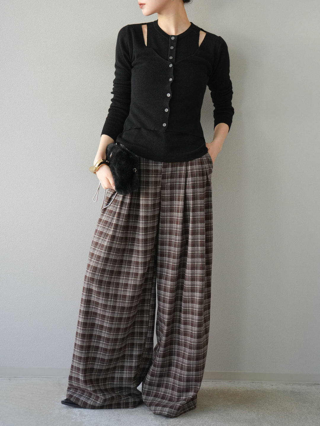 [予約]レイヤードデザインニットカーディガン/ブラック