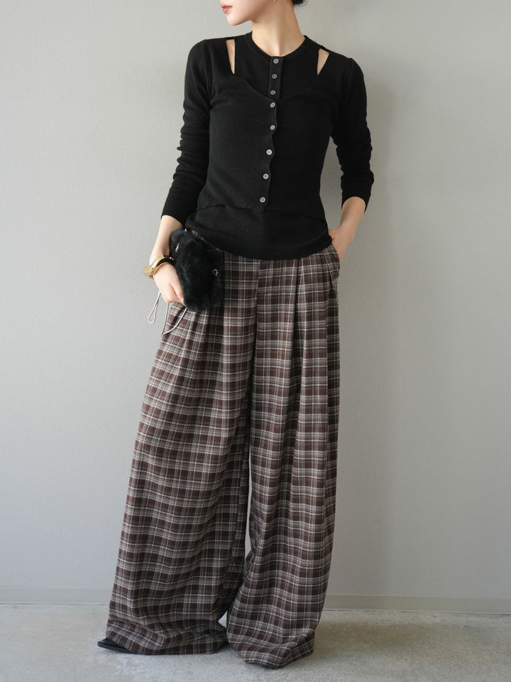 [予約]レイヤードデザインニットカーディガン/ブラック