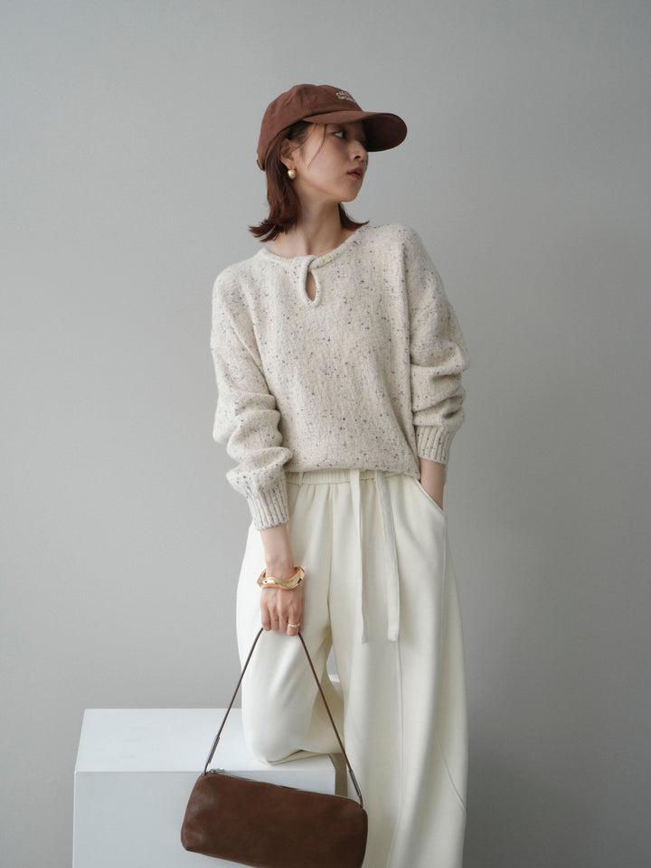 [SET]ツイストネックラメネップヤーンニットプルオーバー+ウエストベルトカーブラインスエットパンツ(2set)