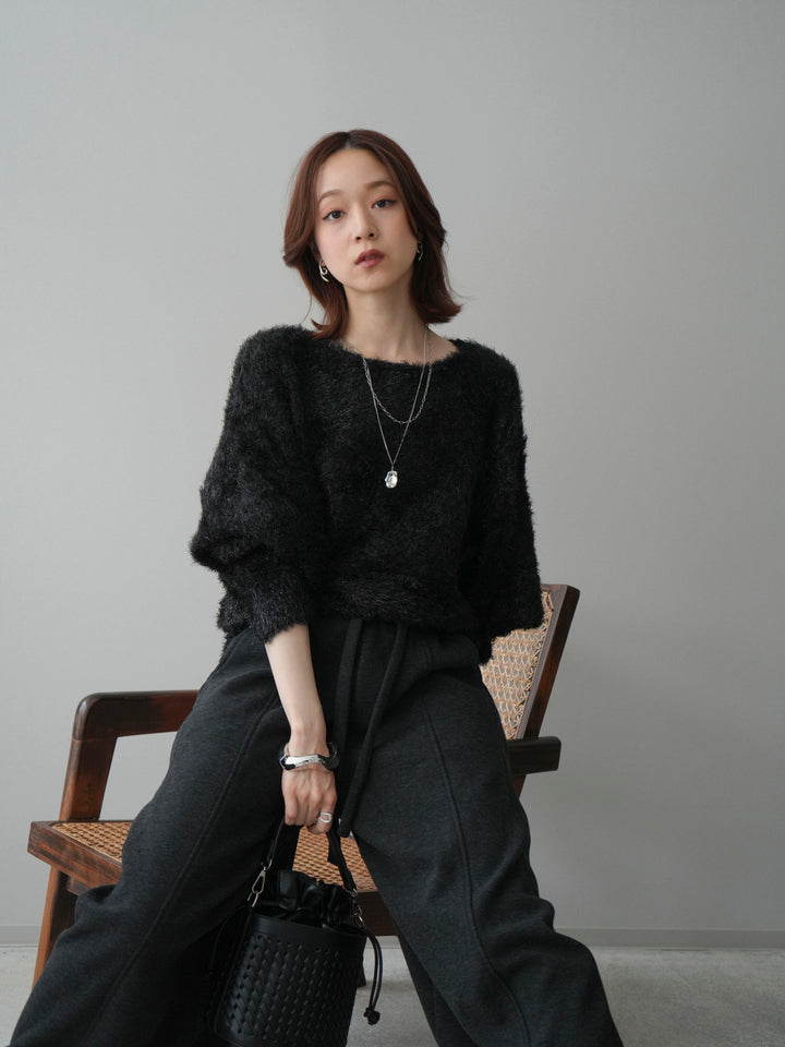 [予約]ラメシャギードルマンニットプルオーバー/black