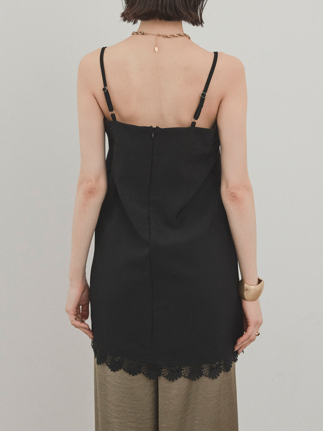 [予約]裾レース切替キャミミニワンピース/ブラック