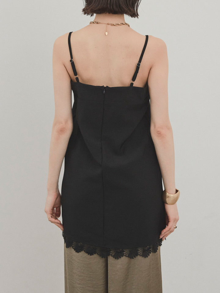 [予約]裾レース切替キャミミニワンピース/ブラック