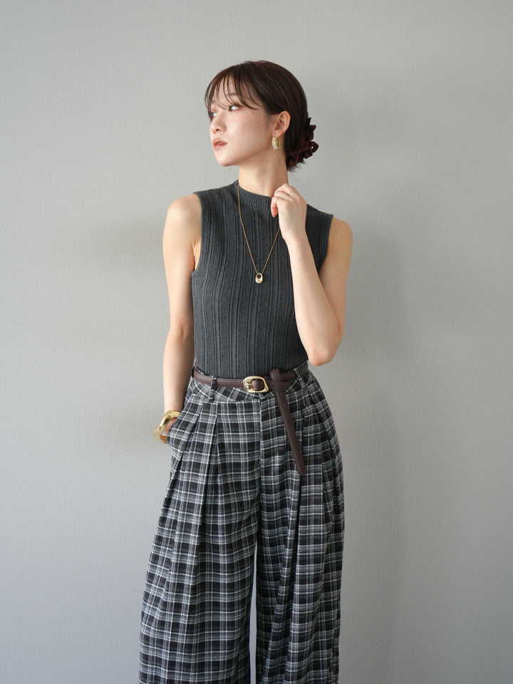 [予約]スリーブレスランダムリブニットトップス/グレー
