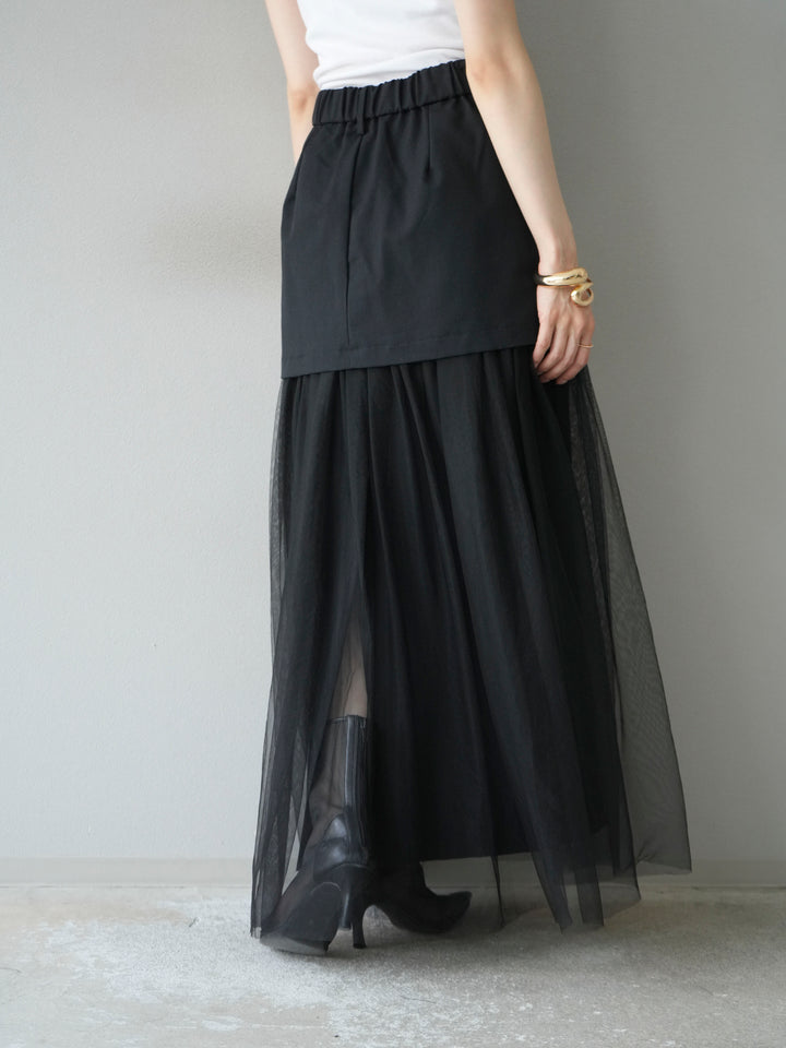 [予約]エステル切替チュールスカート/ブラック