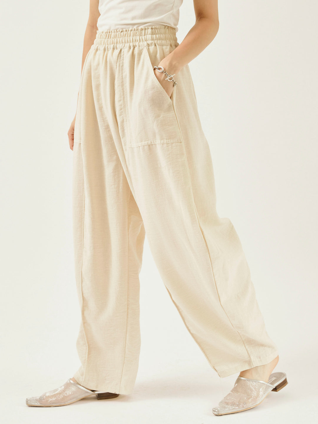 [予約]リネンライクベイカーバルーンパンツ/アイボリー