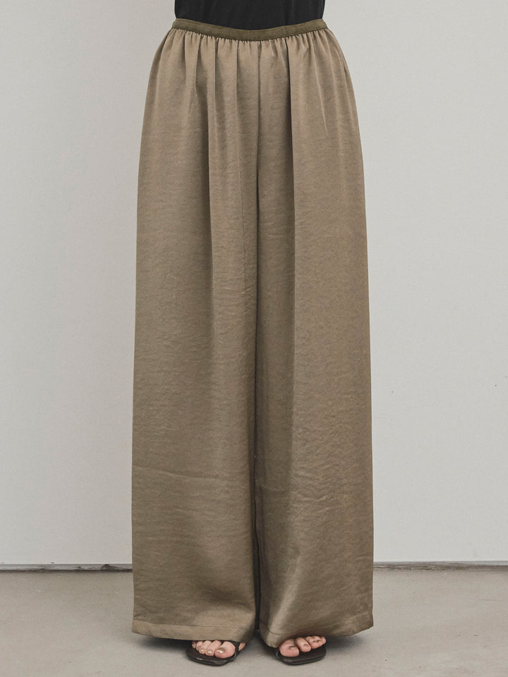 [予約]サテンイージーパンツ/カーキ