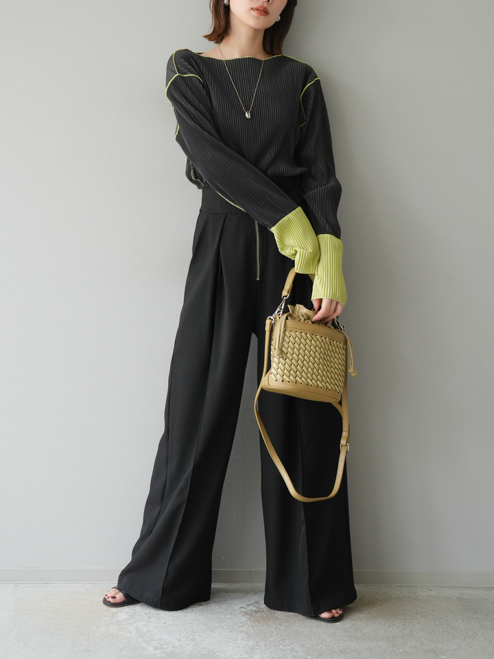 [予約]バイカラープリーツトップス/チャコール