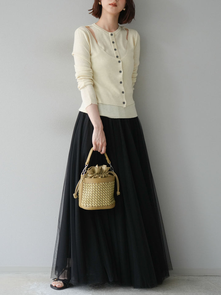 [予約]レイヤードデザインニットカーディガン/アイボリー