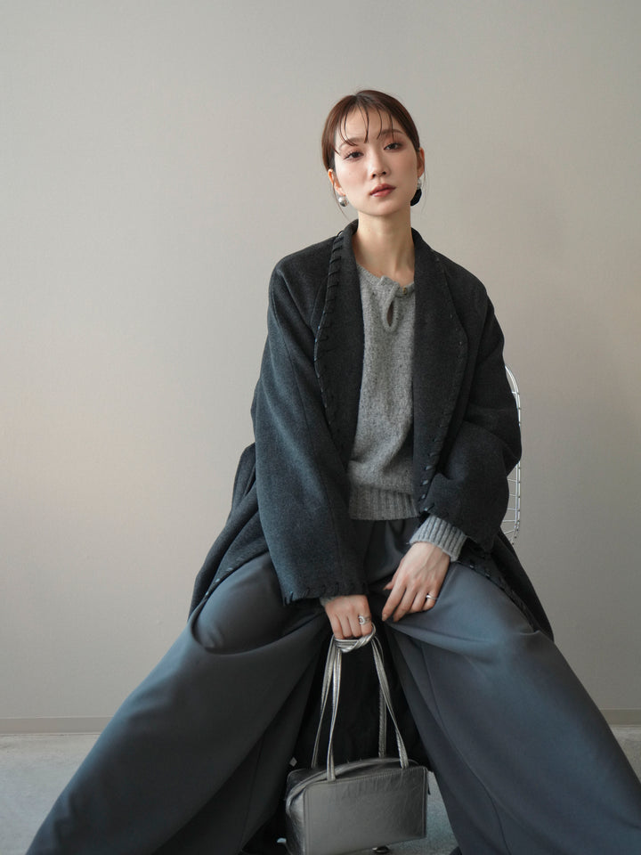 [予約]ハンドステッチ裏中綿ロングコート/charcoal