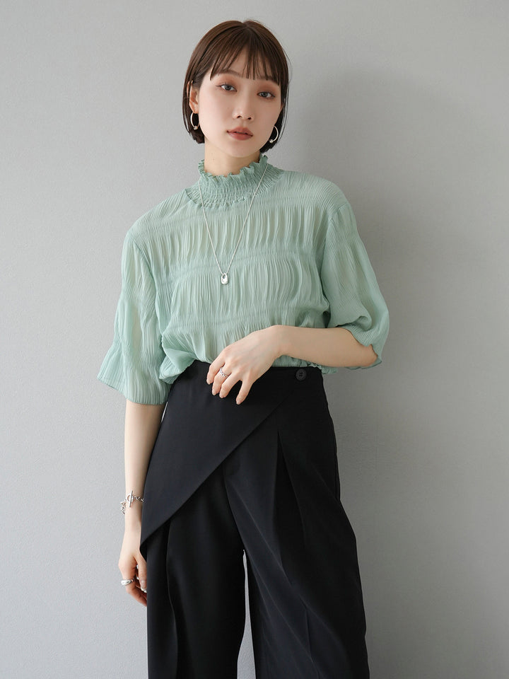 [Pre-order] Shirring Chiffon Half Sleeve Blouse/Mint