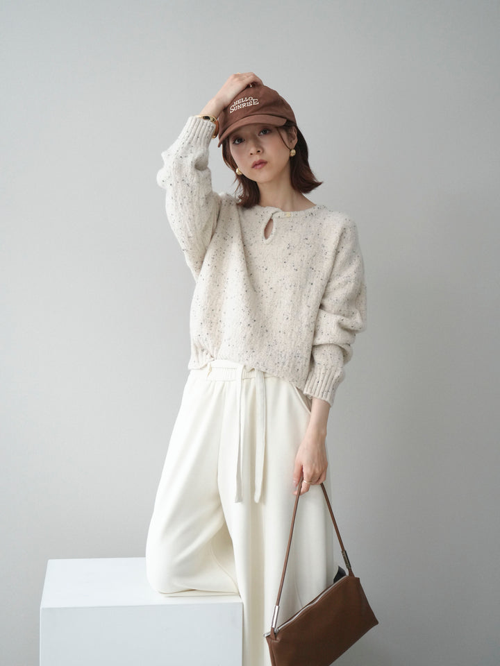 [SET]ツイストネックラメネップヤーンニットプルオーバー+ウエストベルトカーブラインスエットパンツ(2set)