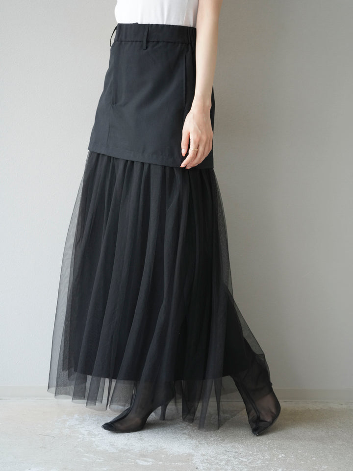 [予約]エステル切替チュールスカート/ブラック