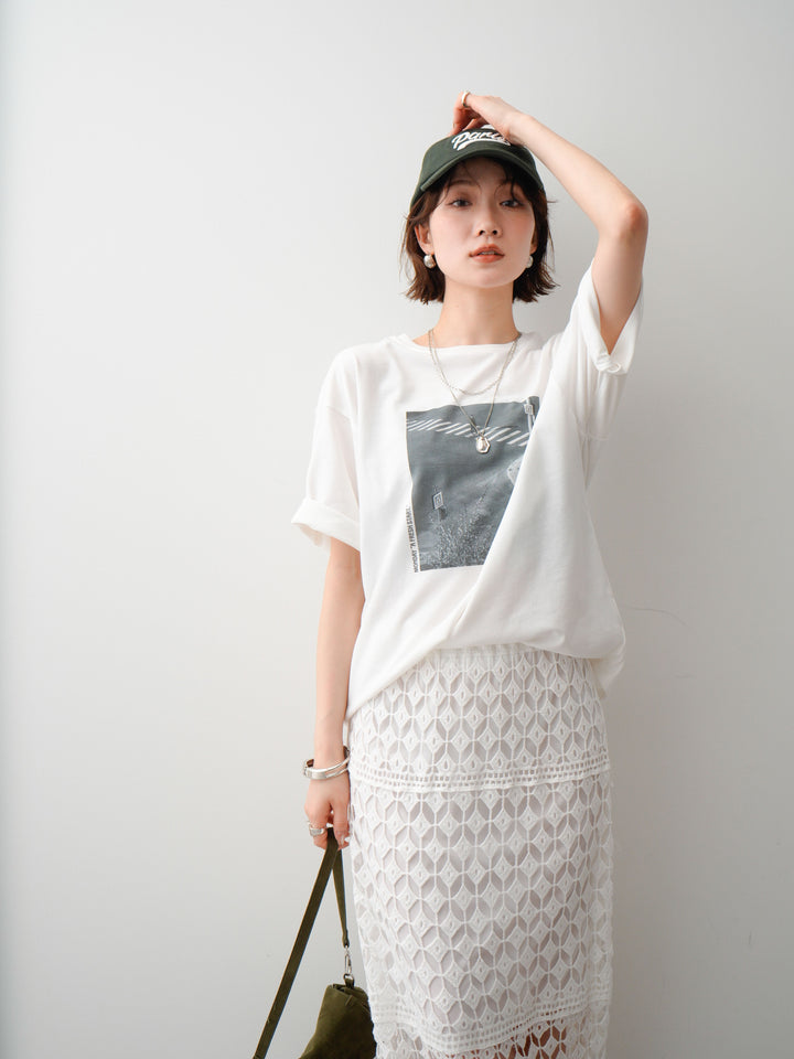 [SET]フォトプリントロゴTEE+クロシェレースIラインスカート(2set)