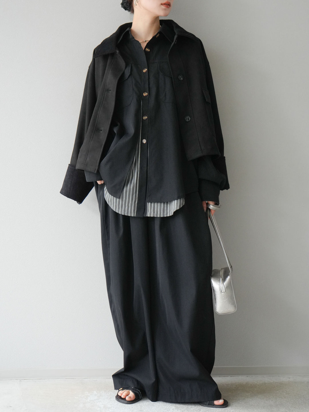 [予約]コーデュロイ切替スウェードショートジャケット/ブラック