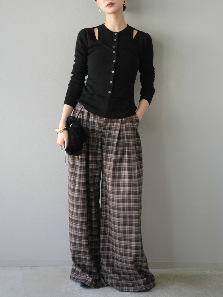 [予約]レイヤードデザインニットカーディガン/ブラック