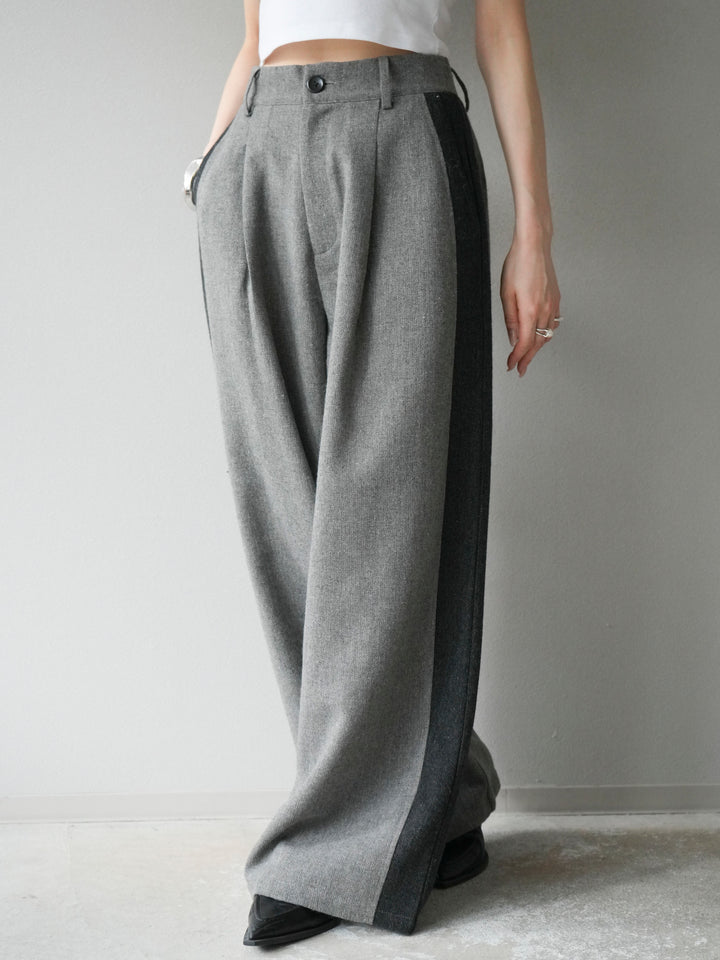 【預購】粗花呢側色寬褲/灰色