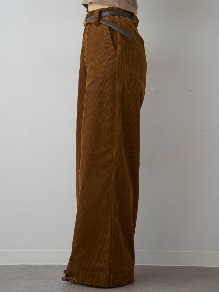 [予約]ベルト付コーディロイワイドストレートパンツ/brown