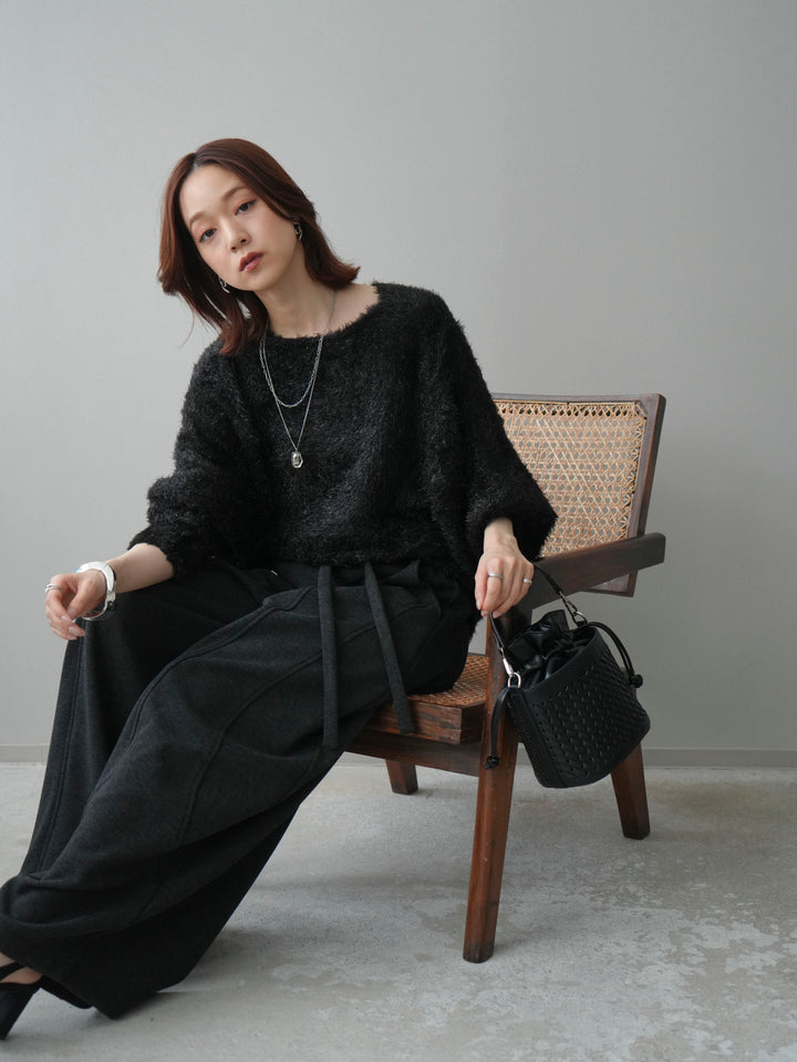 [予約]ラメシャギードルマンニットプルオーバー/black