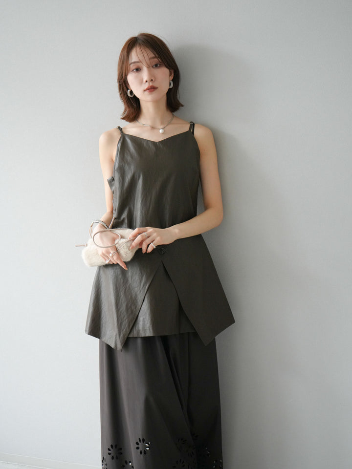 [予約]レイヤードレザーキャミソールチュニック/ブラウン