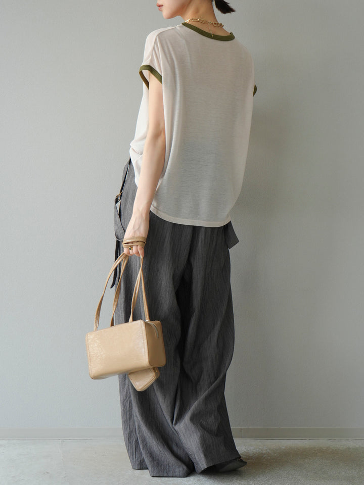 [SET]ストリングデザインハイウエストサロペット+シアーフライス ロゴプリントT (2set)