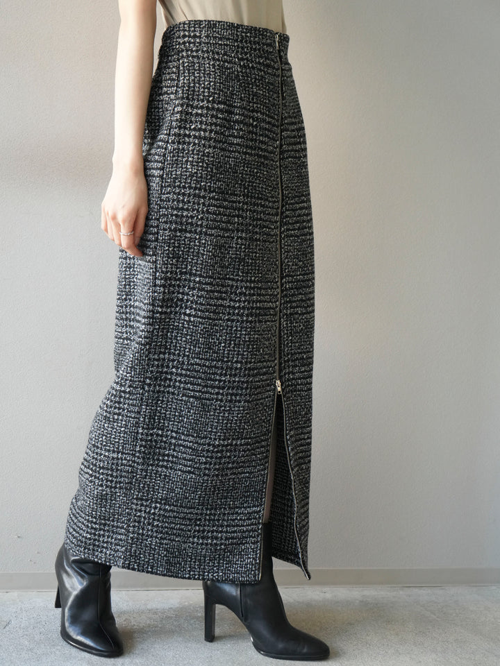 [予約]ツイードジップタイトスカート/black