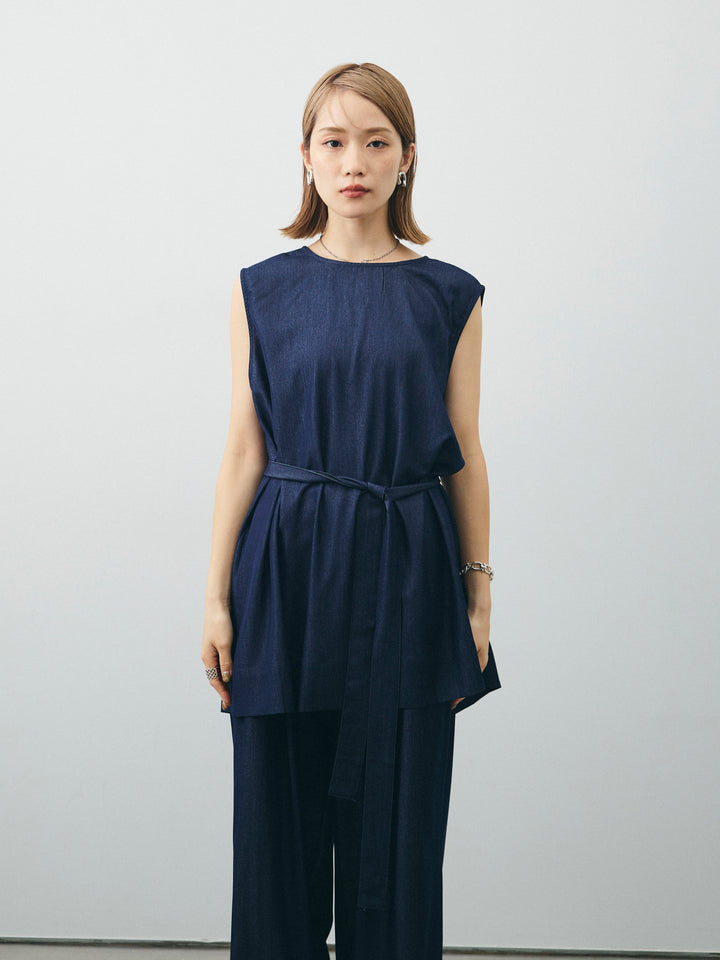 [SET]テンセルデニムノースリーブ＆ワイドパンツSET UP (2set)