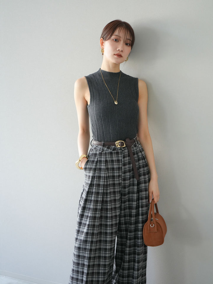 [予約]スリーブレスランダムリブニットトップス/グレー