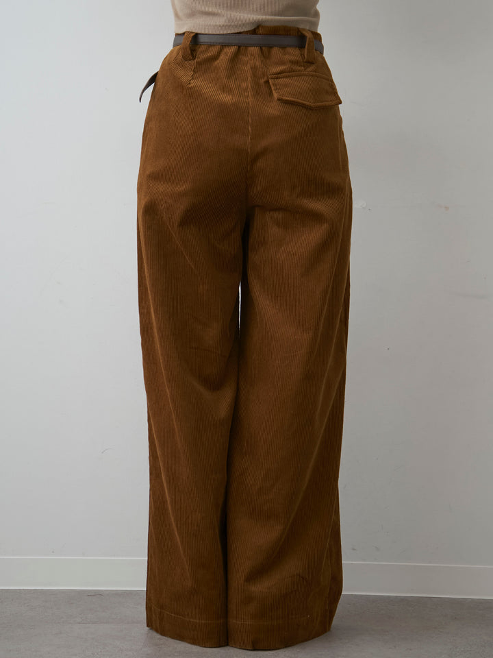 [予約]ベルト付コーディロイワイドストレートパンツ/brown