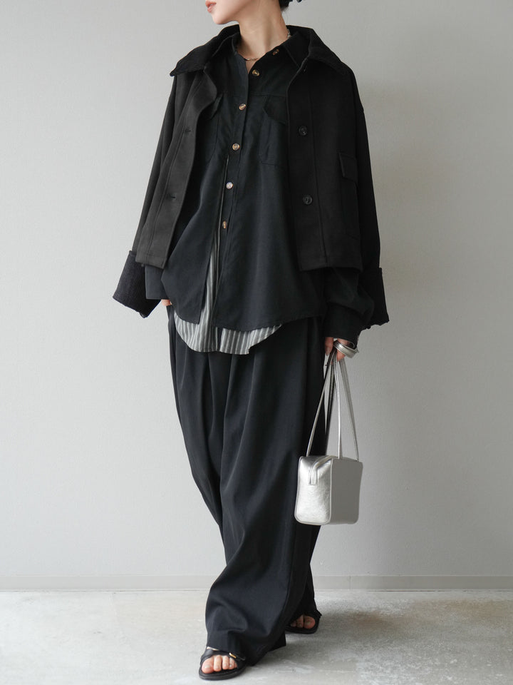 [予約]コーデュロイ切替スウェードショートジャケット/ブラック